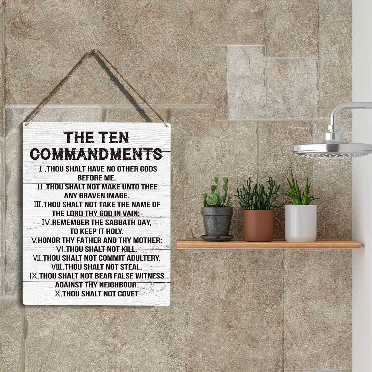 Inspirational Ten Commandments Wall Art - Rustic Wooden Decor with Christian Bible Verses for Living Spaces (10x8 inches)