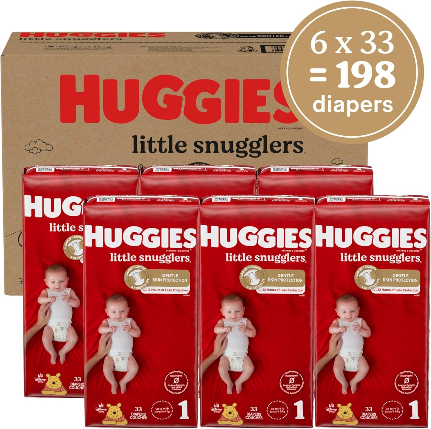 Baby Diapers Size 1 (8-14 Lbs), 198Ct,  Little Snugglers Newborn Diapers