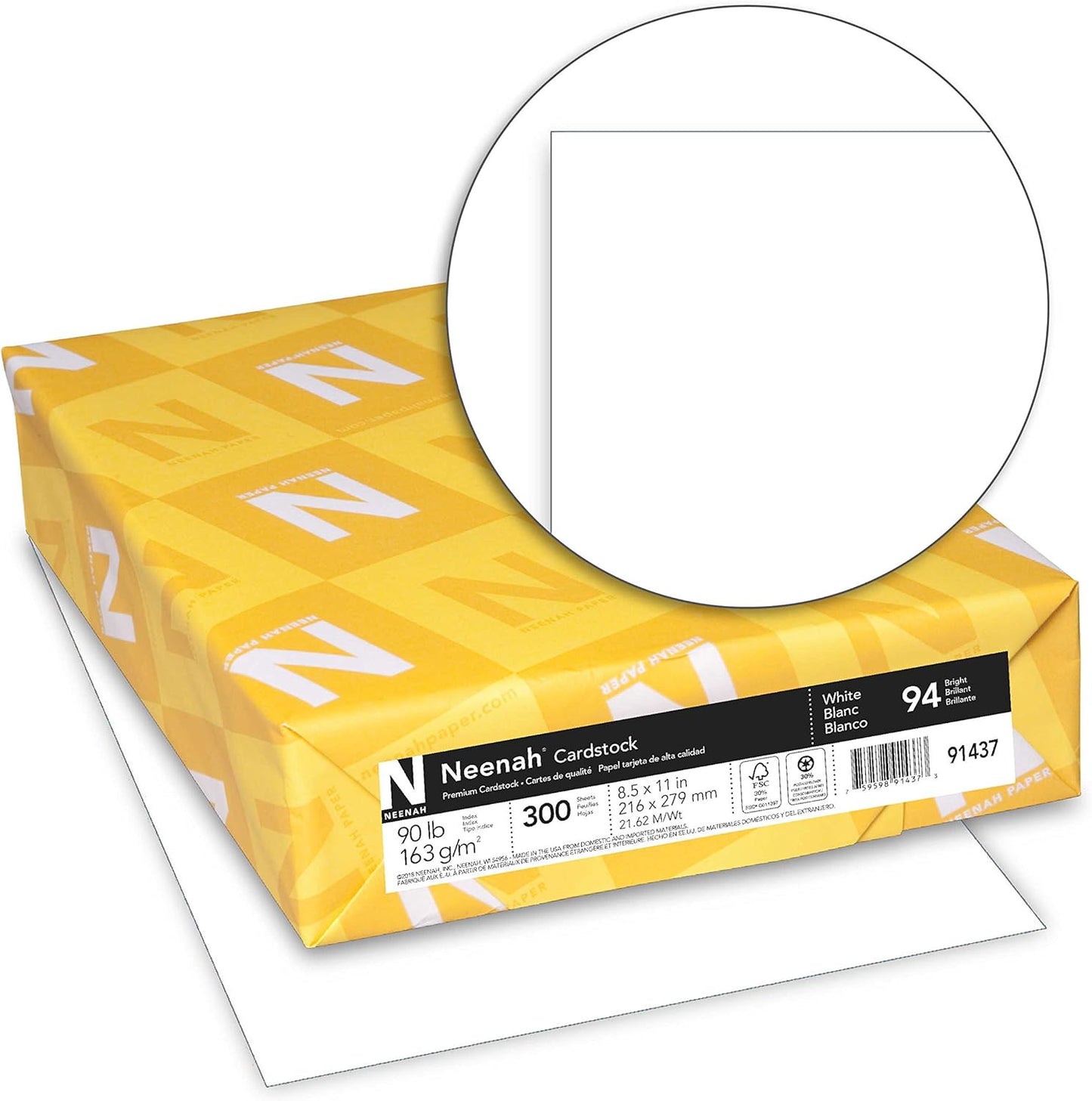 Index Cardstock, 8.5" X 11", 90 Lb/163 Gsm, White, Lightweight, 94 Brightness, 300 Sheets (91437)