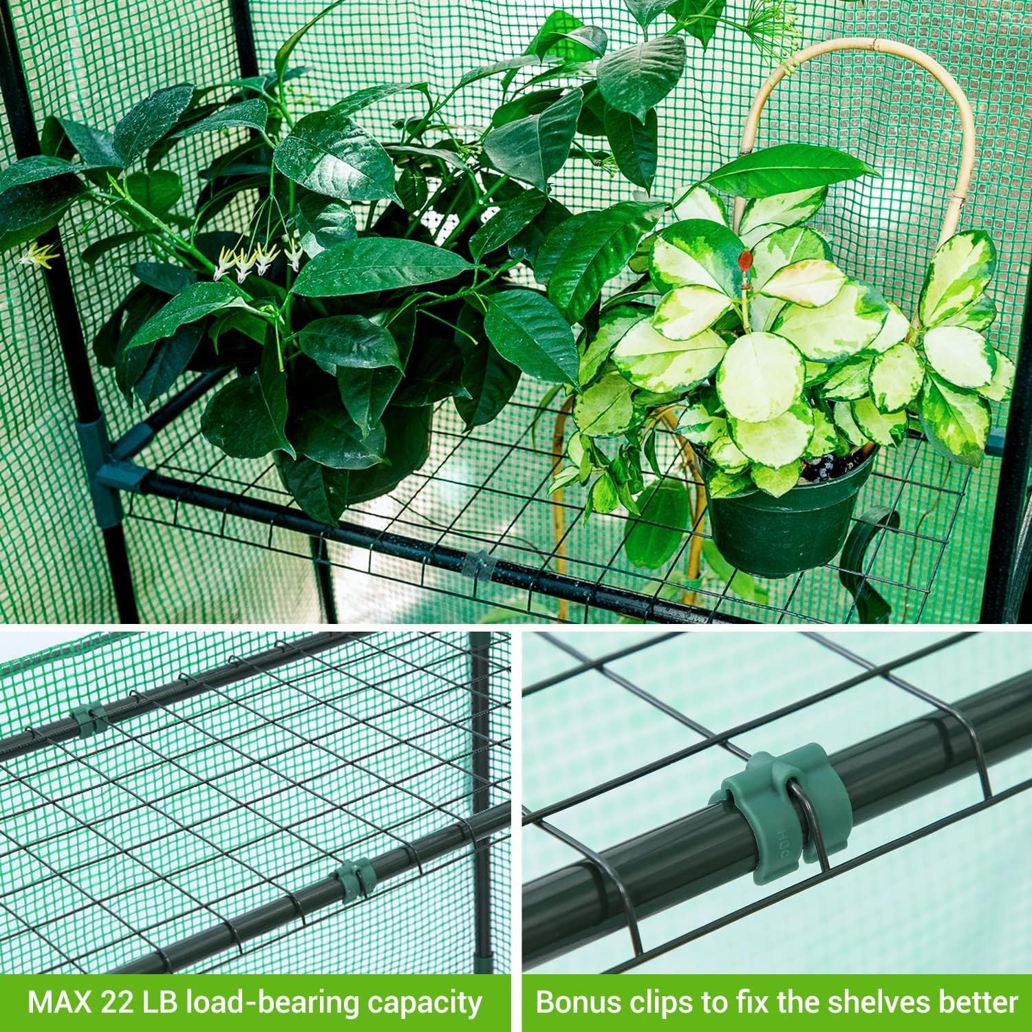 Greenhouse for Outdoors with Screen Windows, 57 X 57 X 76'' Walk in Plant Greenhouses Heavy Duty with Durable PE Cover, 3 Tiers 12 Shelves Stands Plastic Portable Green House with Shelf Clips