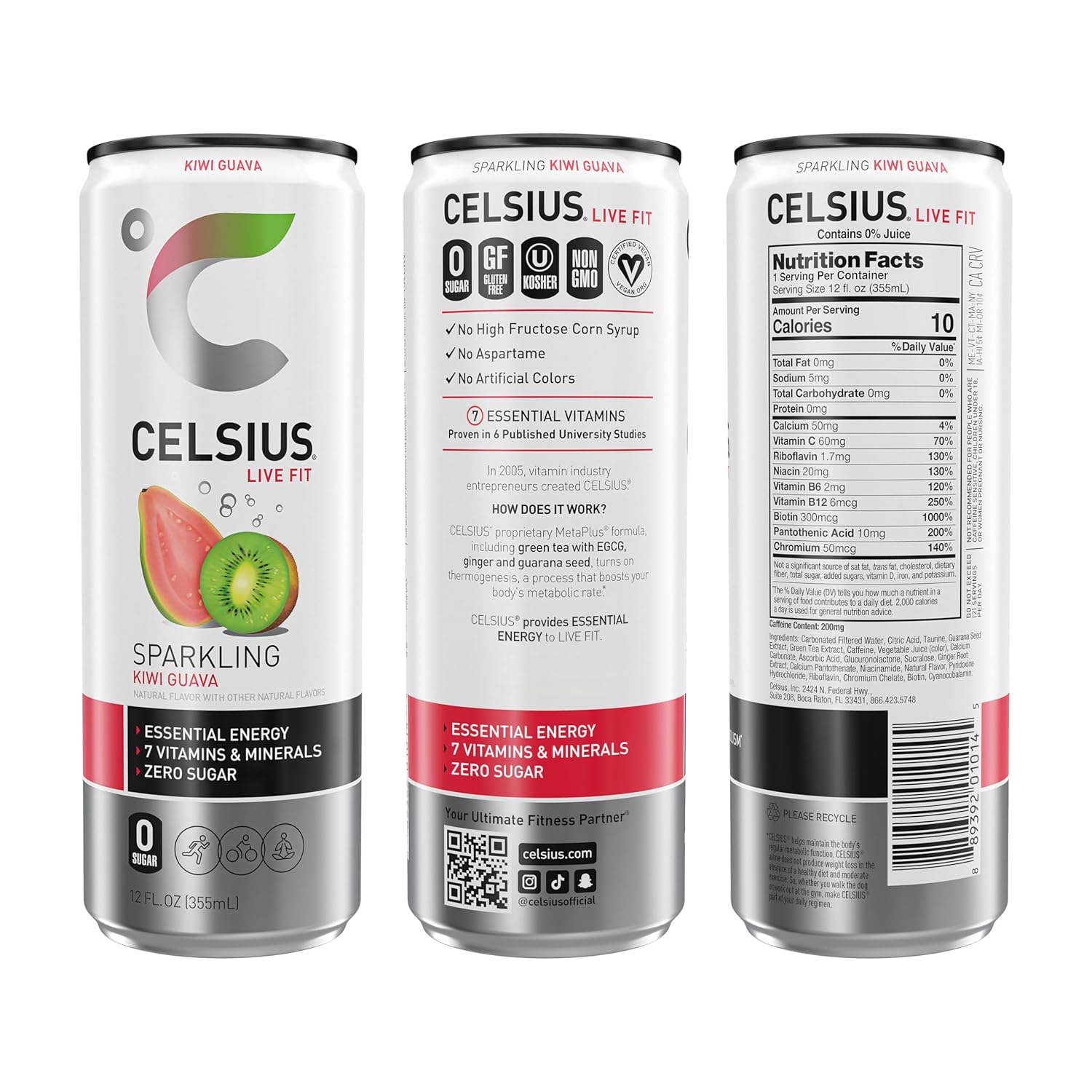 Sparkling Kiwi Guava, Functional Essential Energy Drink 12 Fl Oz (Pack of 12)