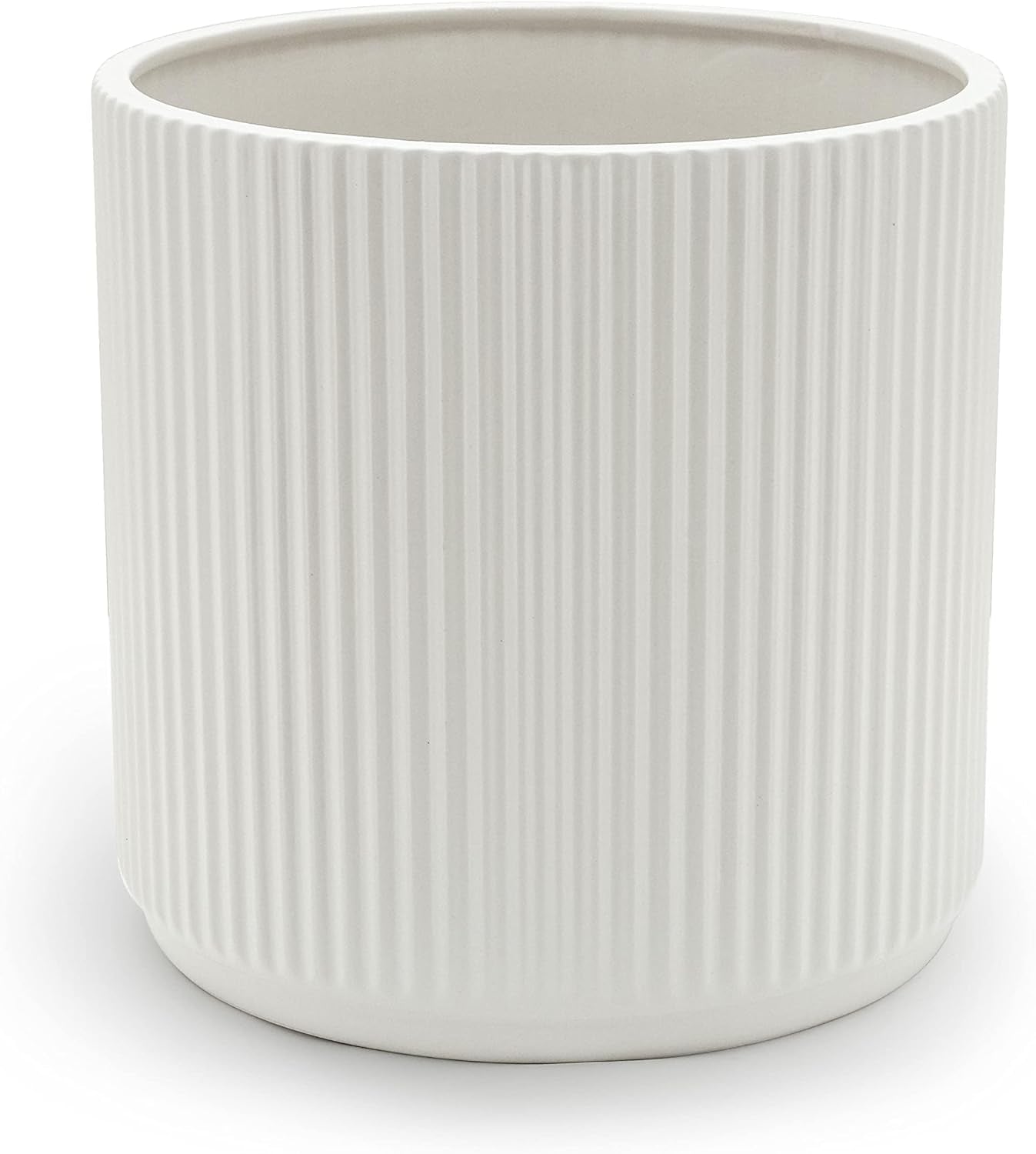 Fluted Ceramic round Planter, 10-Inch, White