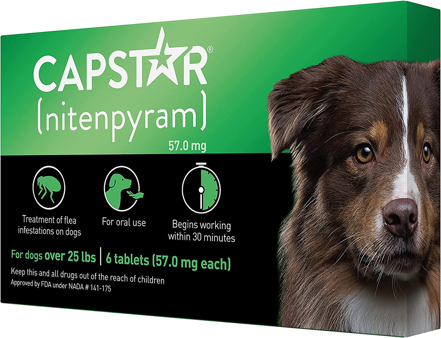 (Nitenpyram) for Dogs, Fast-Acting Oral Flea Treatment for Dogs over 25+ Lbs, Vet-Recommended Flea Medication Tablets Start Killing Fleas in 30 Minutes, 6 Doses