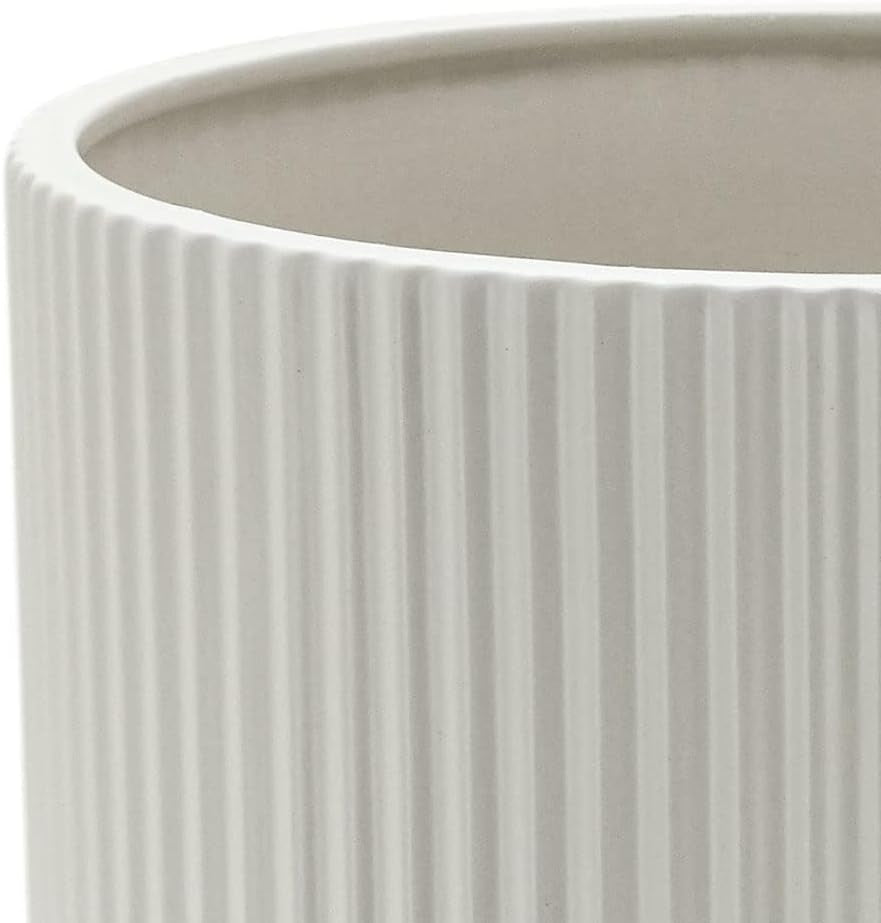 Fluted Ceramic round Planter, 10-Inch, White