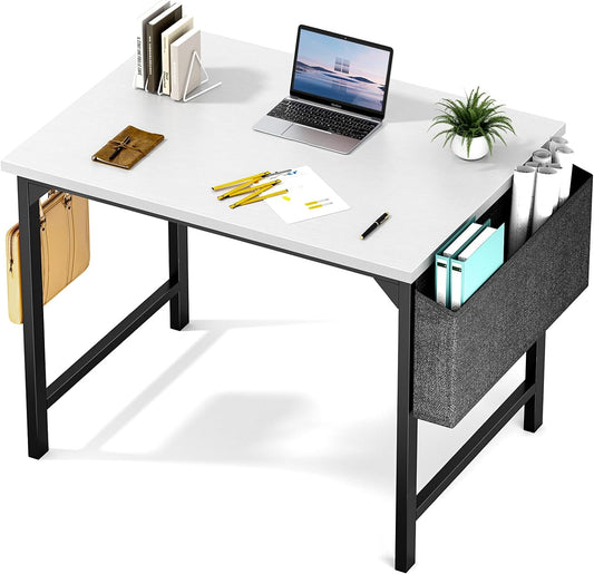 Computer Desk - 32 Inch Small Office Writing Work Study Kids Student Teacher Home Bedroom Table Storage Bag Headphone Hooks & No Wheels - White