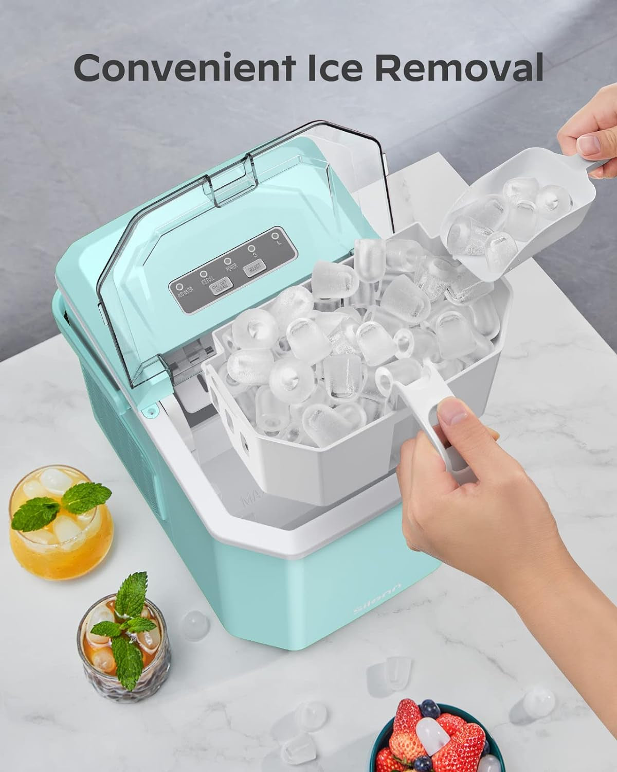 Ice Maker Countertop, Portable Ice Machine with Carry Handle, Self-Cleaning Ice Makers with Basket and Scoop, 9 Cubes in 6 Mins, 26 Lbs per Day, Ideal for Home, Kitchen, Camping, RV