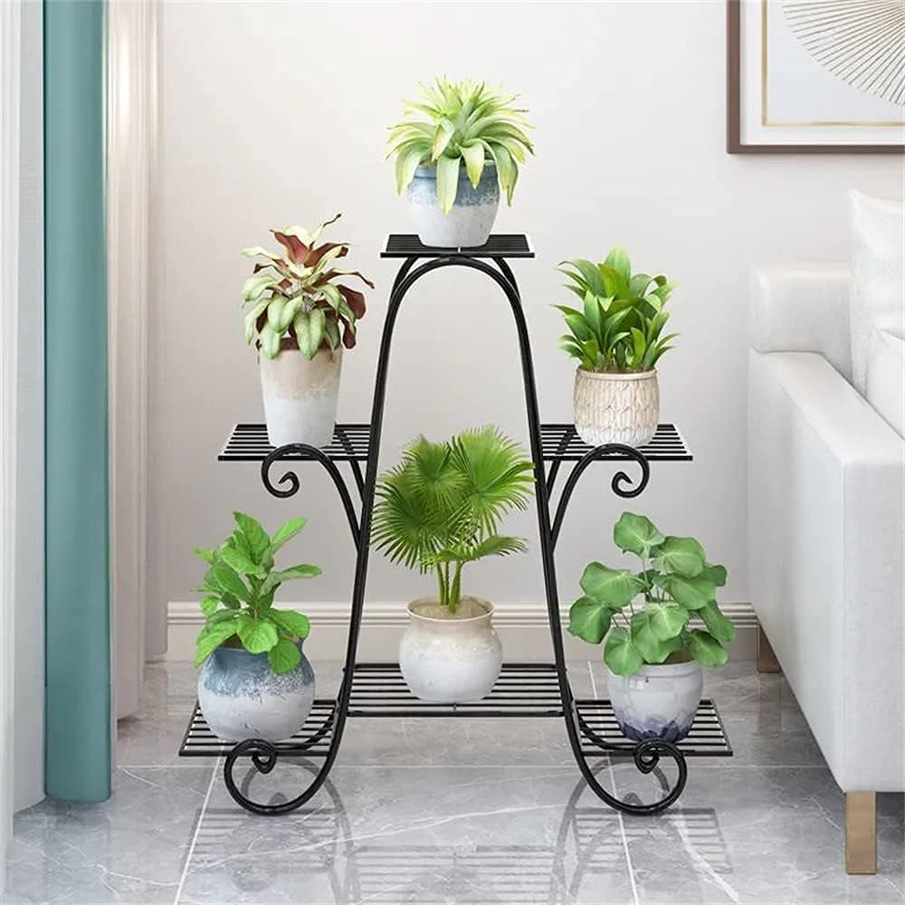 Elegant 6-Tier Metal Plant Stand - Space-Saving Black Design (29.9" x 9" x 29.1")