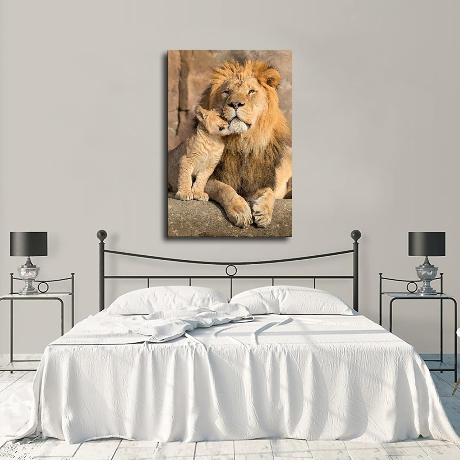 Male Lion and Lion Cub Animals Poster Picture HD Wall Art Canvas Printing Bedroom Living Room Office Decoration Aesthetic Artwork (Unframed,08×12Inch)