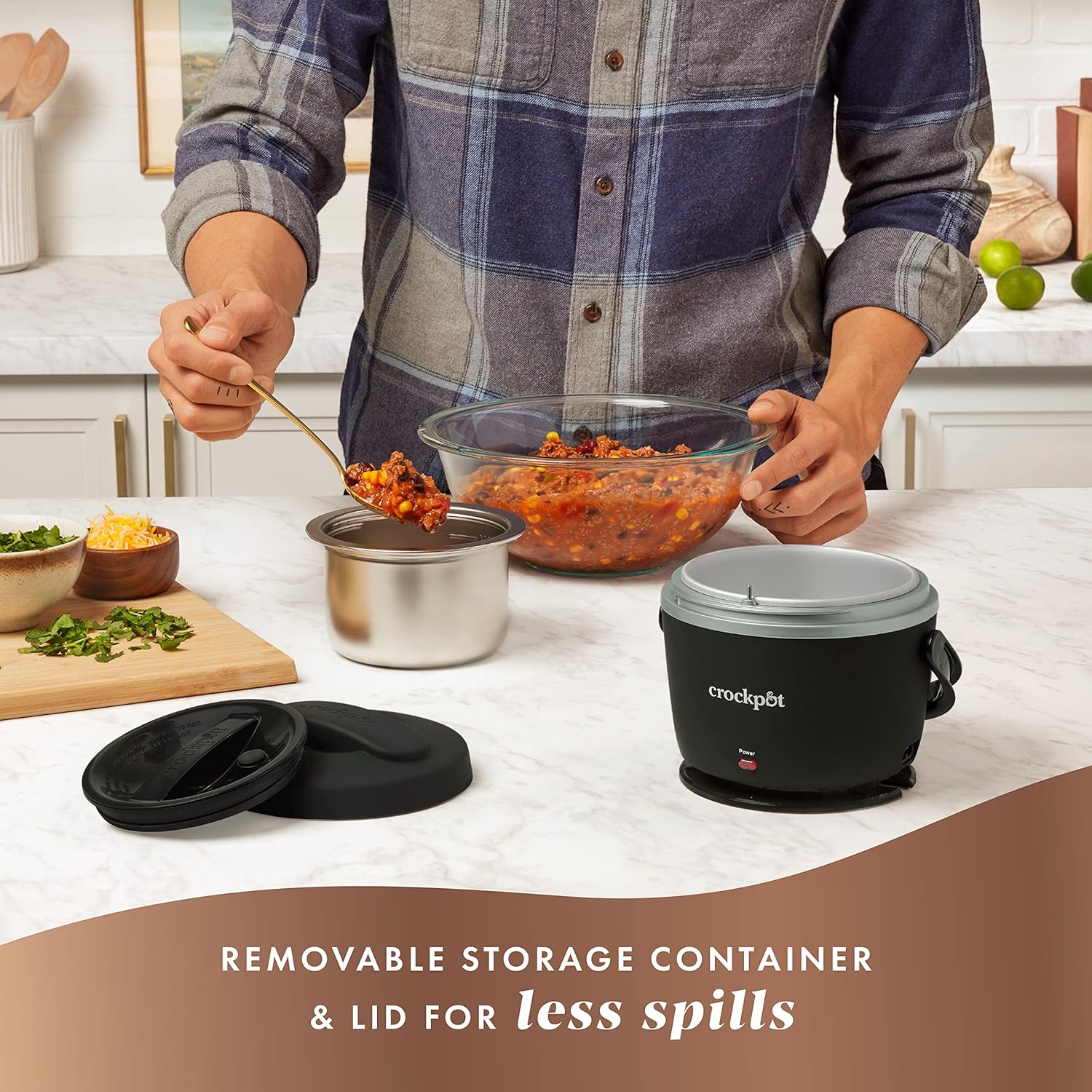 Electric Lunch Box - 20-Ounce Portable Food Warmer in Black Licorice, Ideal for Travel, Office, and On-the-Go Use | Stylish, Spill-Proof, and Dishwasher-Safe | Perfect Gift for Men and Women