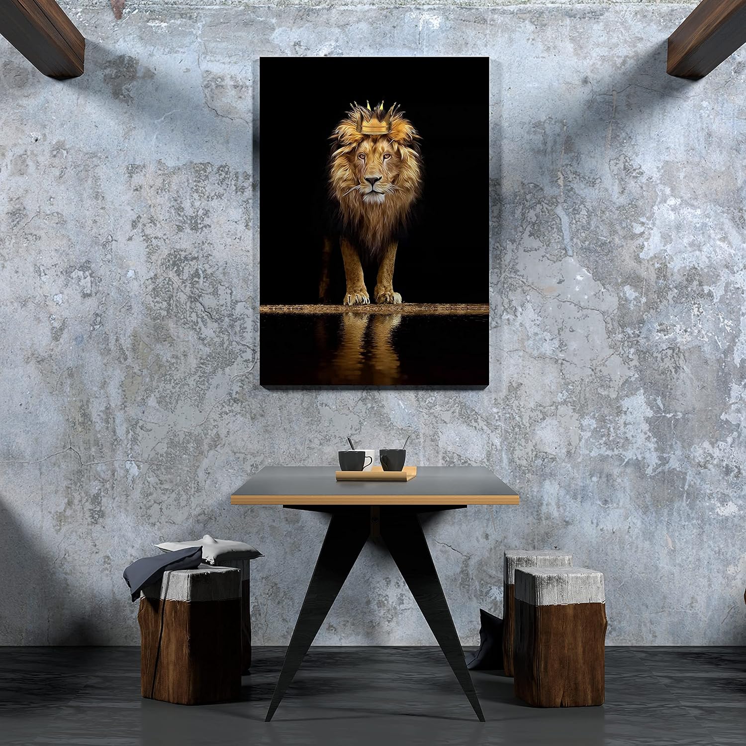 Tribute to Art Lion Canvas Print Wall Art,A with a Crown Noble and Confident,Black Golden Animal for Living Room Office Decor Home Decoration Framed Ready Hang,Bedroom Men (Lion King, 16Inchx12Inch)