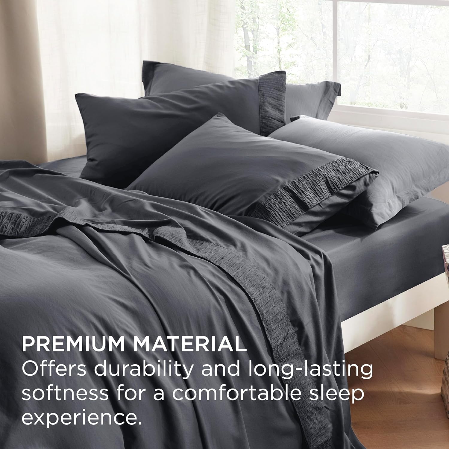 Queen Sheets Grey - Soft Sheets for Queen Size Bed, 4 Pieces Hotel Luxury Queen Sheet Set, Easy Care Polyester Microfiber Cooling Bed Sheet Set