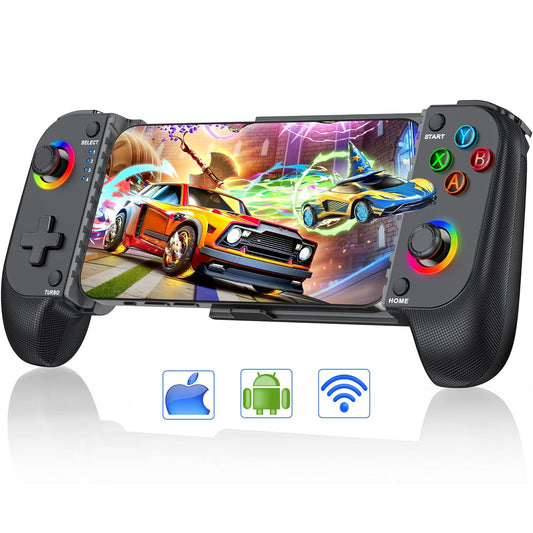 Wireless Phone Controller for Iphone/Android with Hall Joystick, RGB Controller for Iphone Support Xbox Game Pass, Playstation, Steam Link, Call of Duty, Minecraft, Roblox, Cloud Android Controller