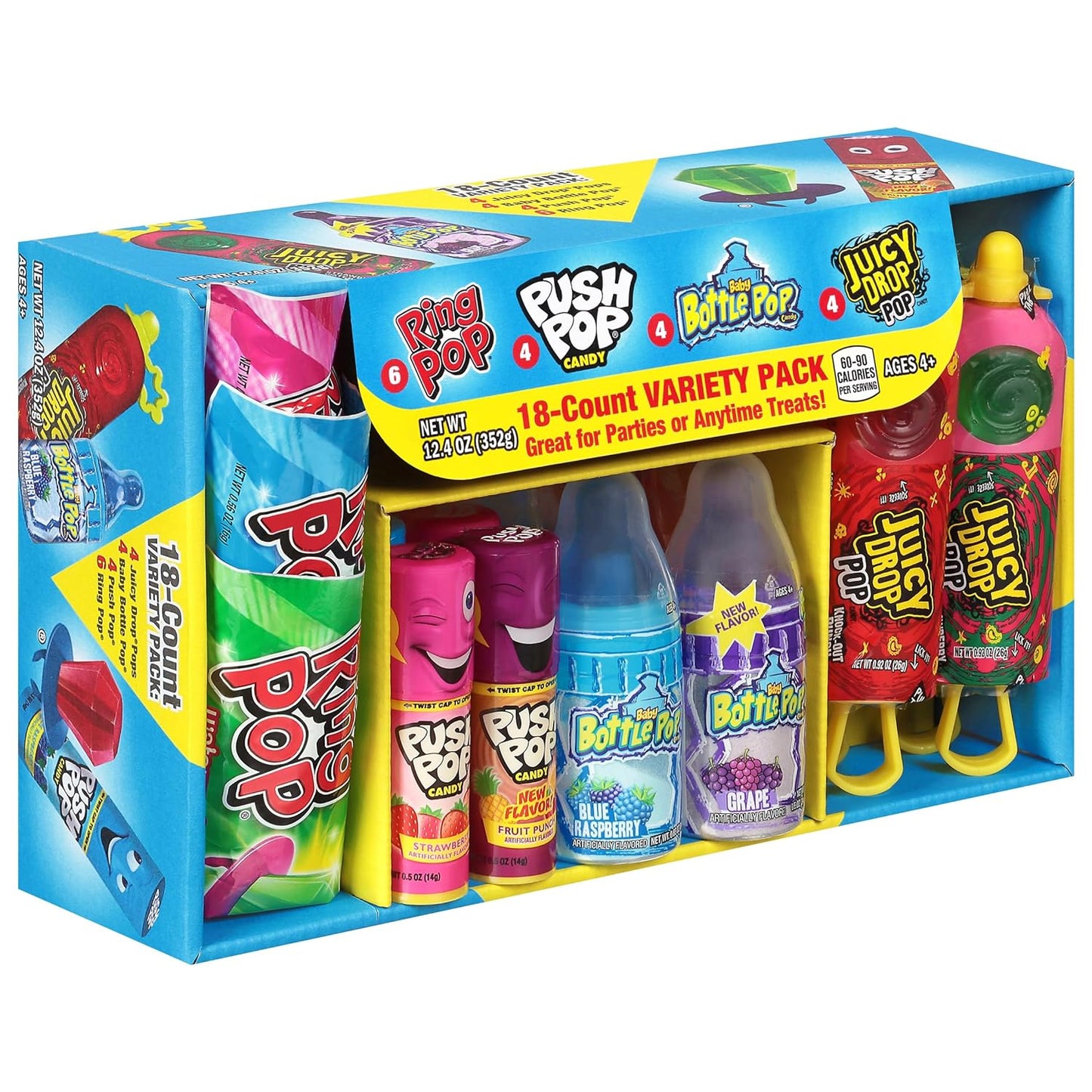 Candy Variety Pack - 18 Count Assorted Lollipops - Ring Pop, Push Pop, Baby Bottle Pop & Juicy Drop - Ideal for Birthdays, Party Favors, Celebrations & Candy Gifts by