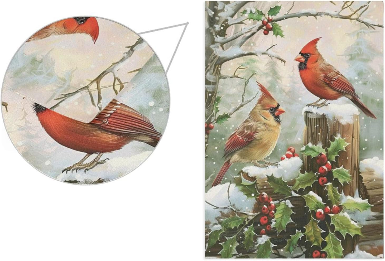 Wamika Spring House Flags 28 X 40 Double Sided, Cardinal Red Bird Holly Berry Branches Snow Welcome Winter Holiday Yard Outdoor Garden Flag Banner for Party Home Christmas Decorations