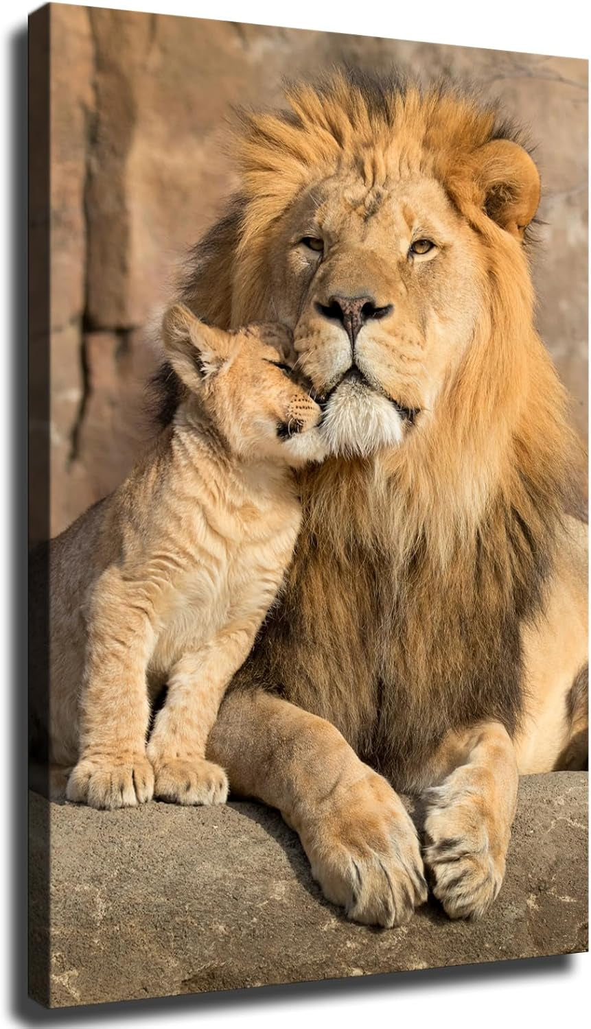 Male Lion and Lion Cub Animals Poster Picture HD Wall Art Canvas Printing Bedroom Living Room Office Decoration Aesthetic Artwork (Unframed,08×12Inch)