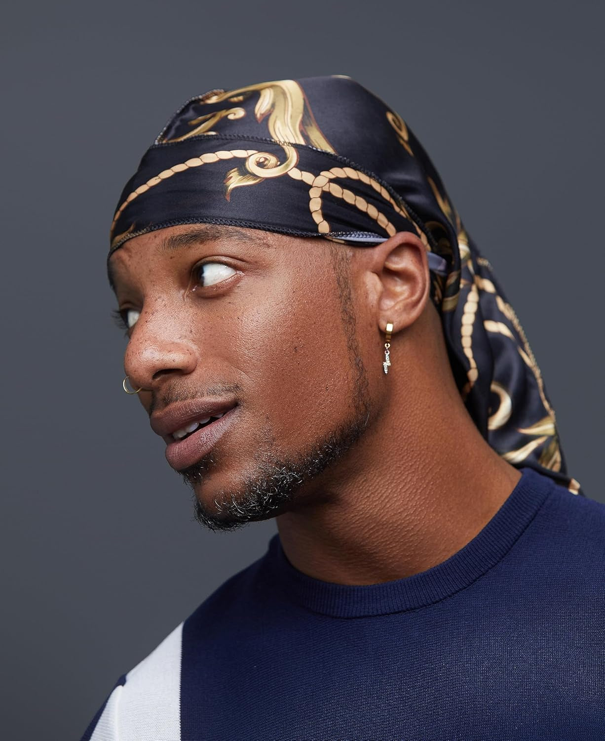 Luxe Power Wave Silky Satin Durag, Premium Quality, Black and Gold, 40" X 3", Long and Wide Tails, Ultimate Compression, One Size, One Piece