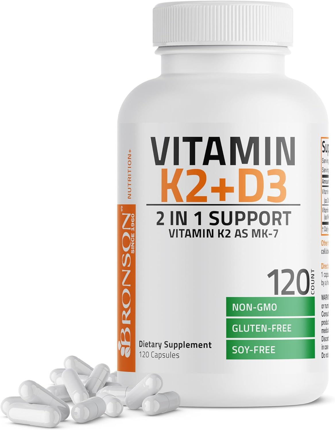 Vitamin K2 (MK7) with D3 Supplement Non-Gmo Formula 5000 IU Vitamin D3 & 90 Mcg Vitamin K2 MK-7 Easy to Swallow Vitamin D & K Complex, 120 Capsules.