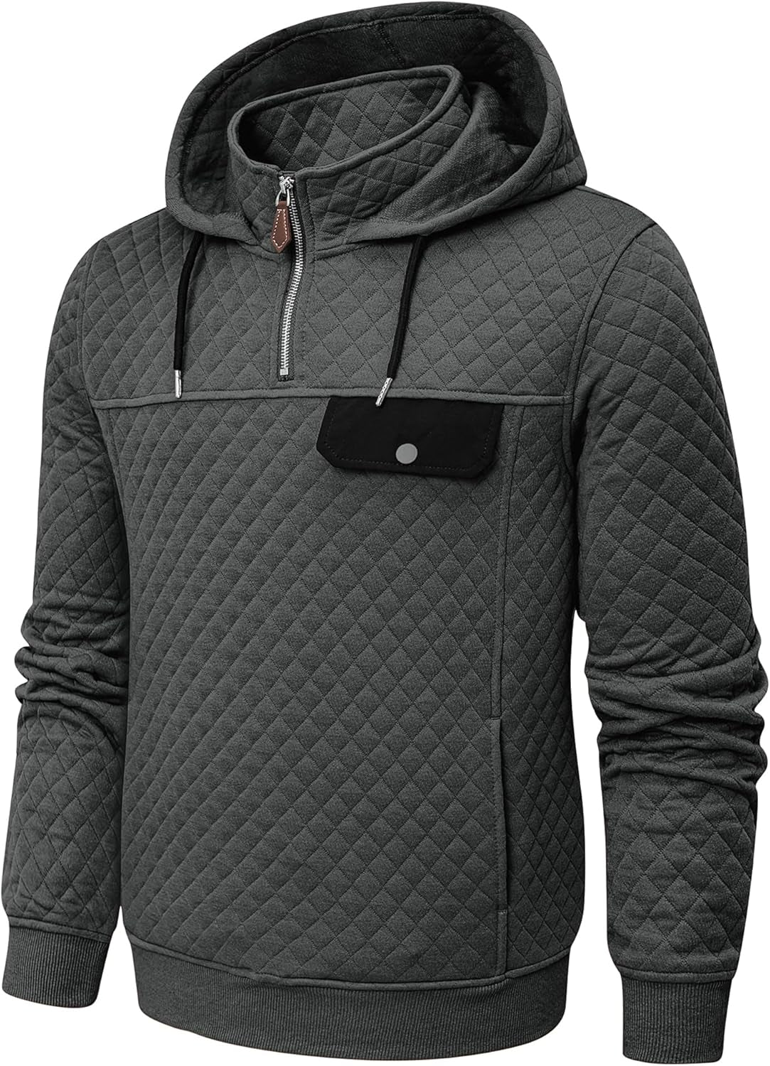 Men'S Quilted Hoodies Casual Long Sleeve Quarter-Zip Pullover Sweatshirt with Pockets