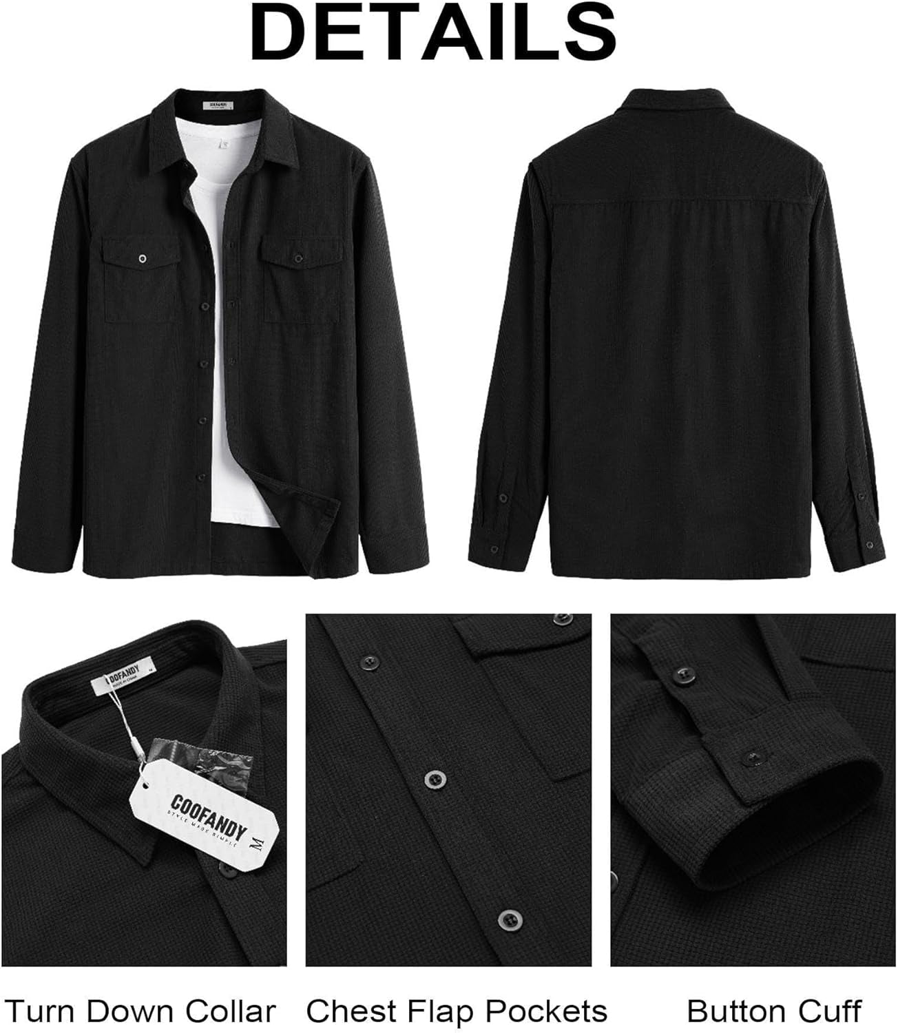 Men'S Button down Waffle Shirt Jacket Casual Long Sleeve Shacket Lightweight Overshirts with Flap Pockets