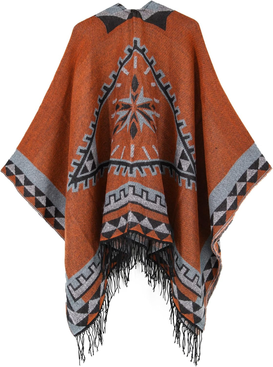 Women'S Printed Tassel Open Front Poncho Cape Wrap Shawl