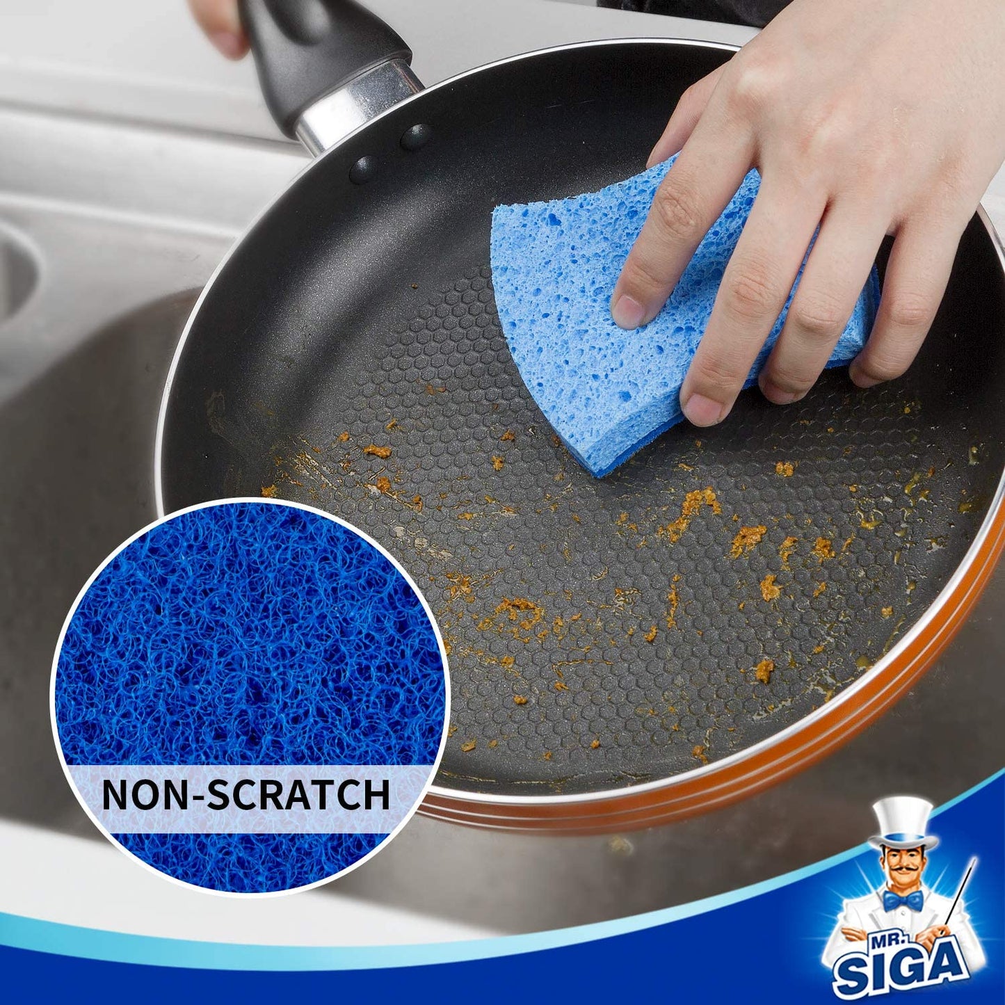 Non-Scratch Cellulose Scrub Sponge, Dual-Sided Dishwashing Sponge for Kitchen, 12 Pack