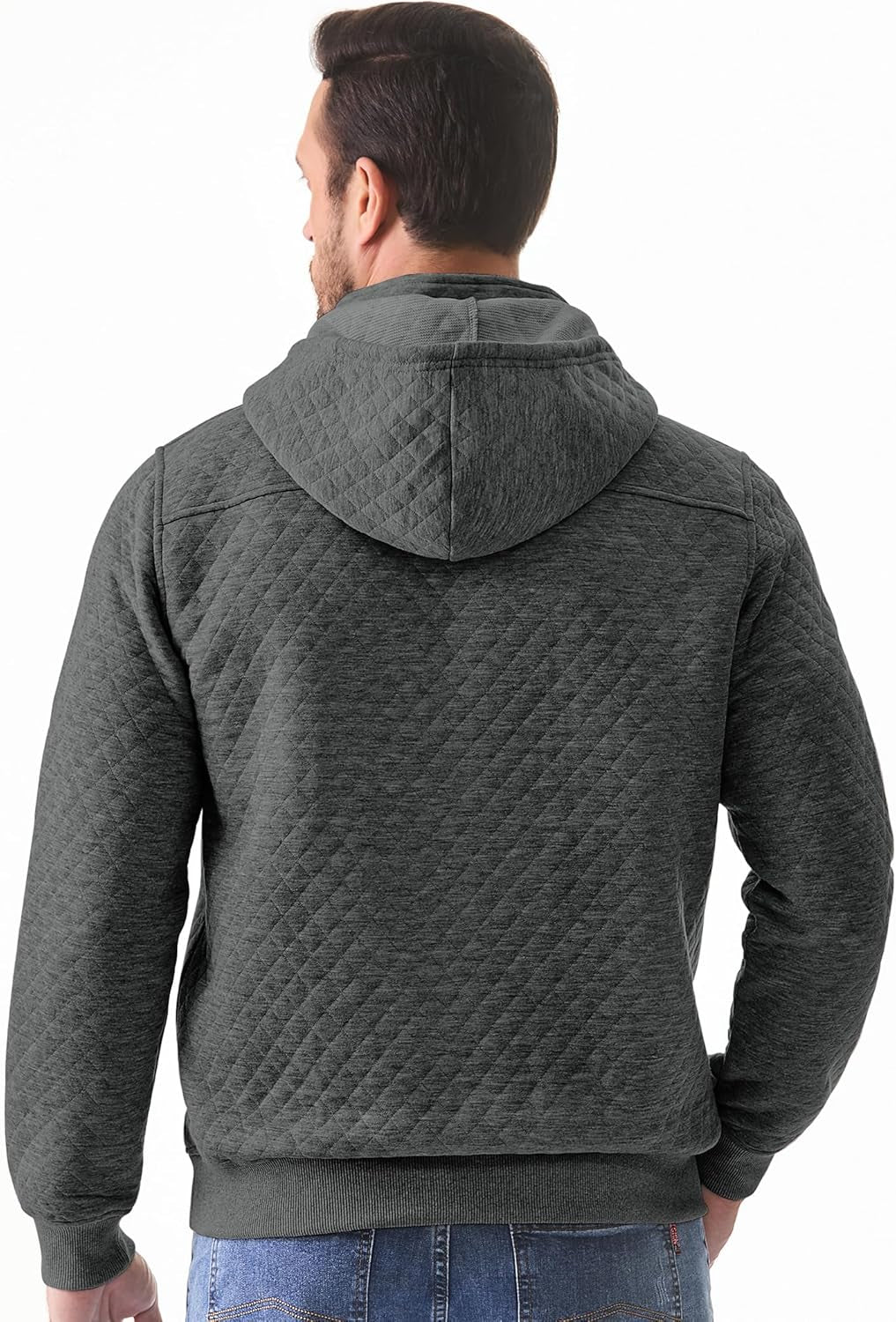 Men'S Quilted Hoodies Casual Long Sleeve Quarter-Zip Pullover Sweatshirt with Pockets