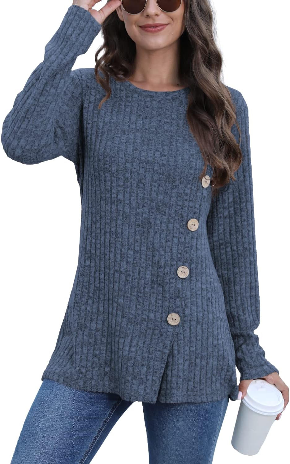 Long Sleeve Shirts for Women Crew Neck Lightweight Sweater Loose Casual Tunic Tops