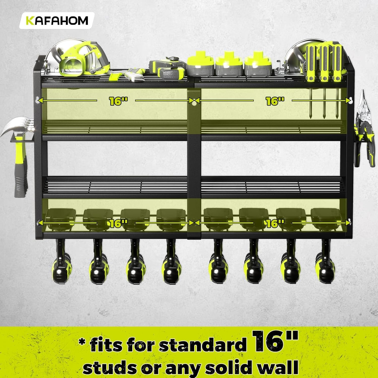 Power Tool Organizer-8 Drill Holder Wall Mount,4 Layer Heavy Duty Metal Power Tool Storage Rack,Garage Tool Organizer and Storage with Screwdriver Holder/Plier Holder/Hammer Holder