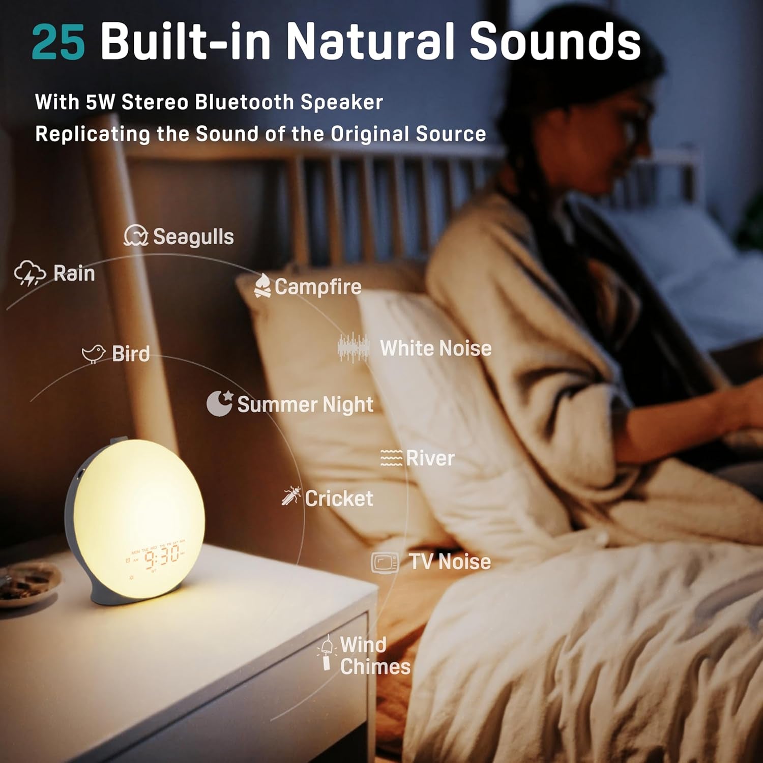 Sound Machine White Noise Machine with 25 Soothing Sounds, 17 Nightlights, 5W Bluetooth Speaker, Sleep Timer, Wake up Light Sunrise Alarm Clock for Bedrooms, Ideal Gift for Baby, Kids, Adults, Seniors
