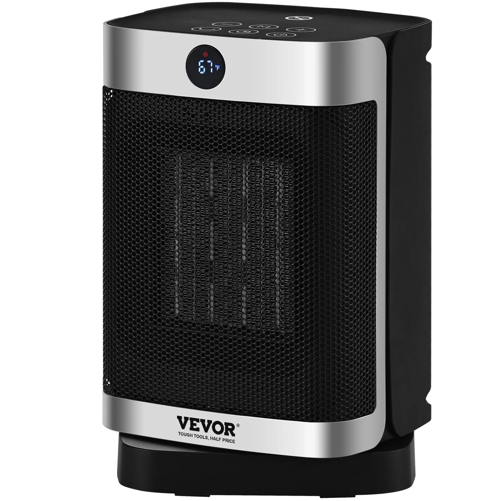 VEVOR Electric Space Heater with Thermostat Remote Control, 2-Level Adjustable Quiet Ceramic Heater Fan, 10 in Tip-Over Shutdown Overheat Protection Small Heaters for Office Room Desk Indoor Use