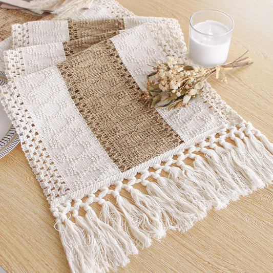 Thanksgiving Table Runner for Home Decor with Tassels 72 Inches Long Farmhouse Rustic Boho Table Runner Macrame Burlap Fall Table Decoration for Living Room Bridal Shower(12X72 Inches)