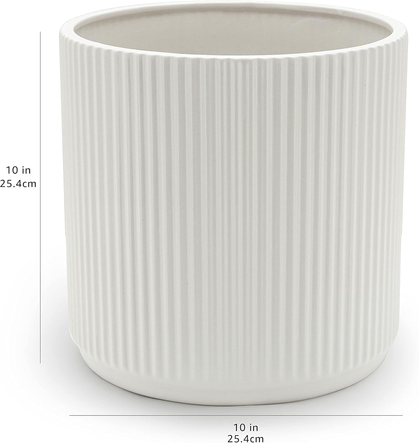 Fluted Ceramic round Planter, 10-Inch, White