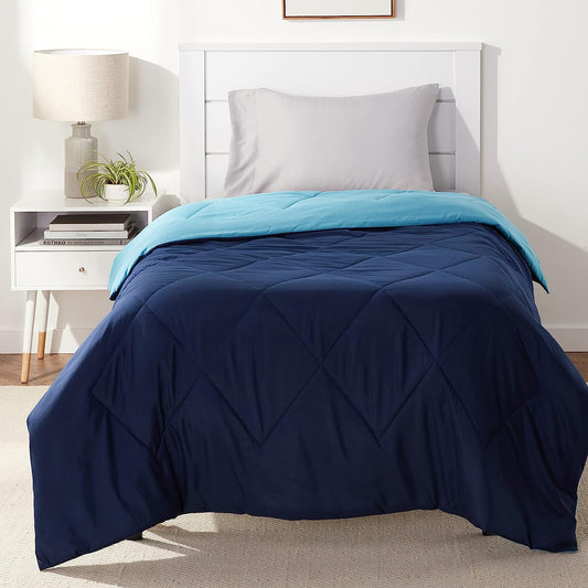 Reversible Lightweight Microfiber Comforter Blanket, Twin/Twin XL, Navy/Sky Blue