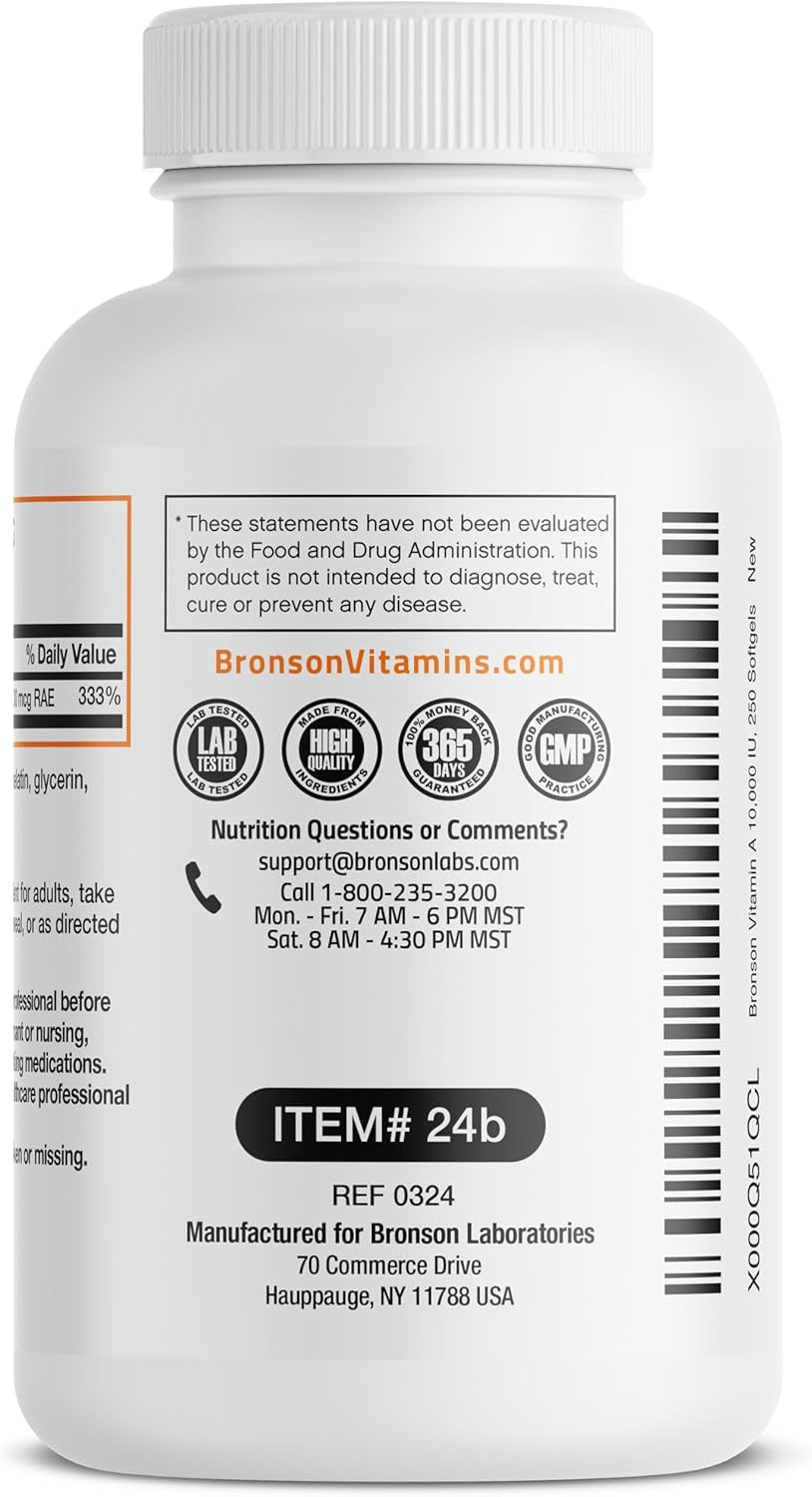 Vitamin a 10,000 IU Premium Non-Gmo Formula Supports Healthy Vision & Immune System and Healthy Growth & Reproduction, 250 Softgels