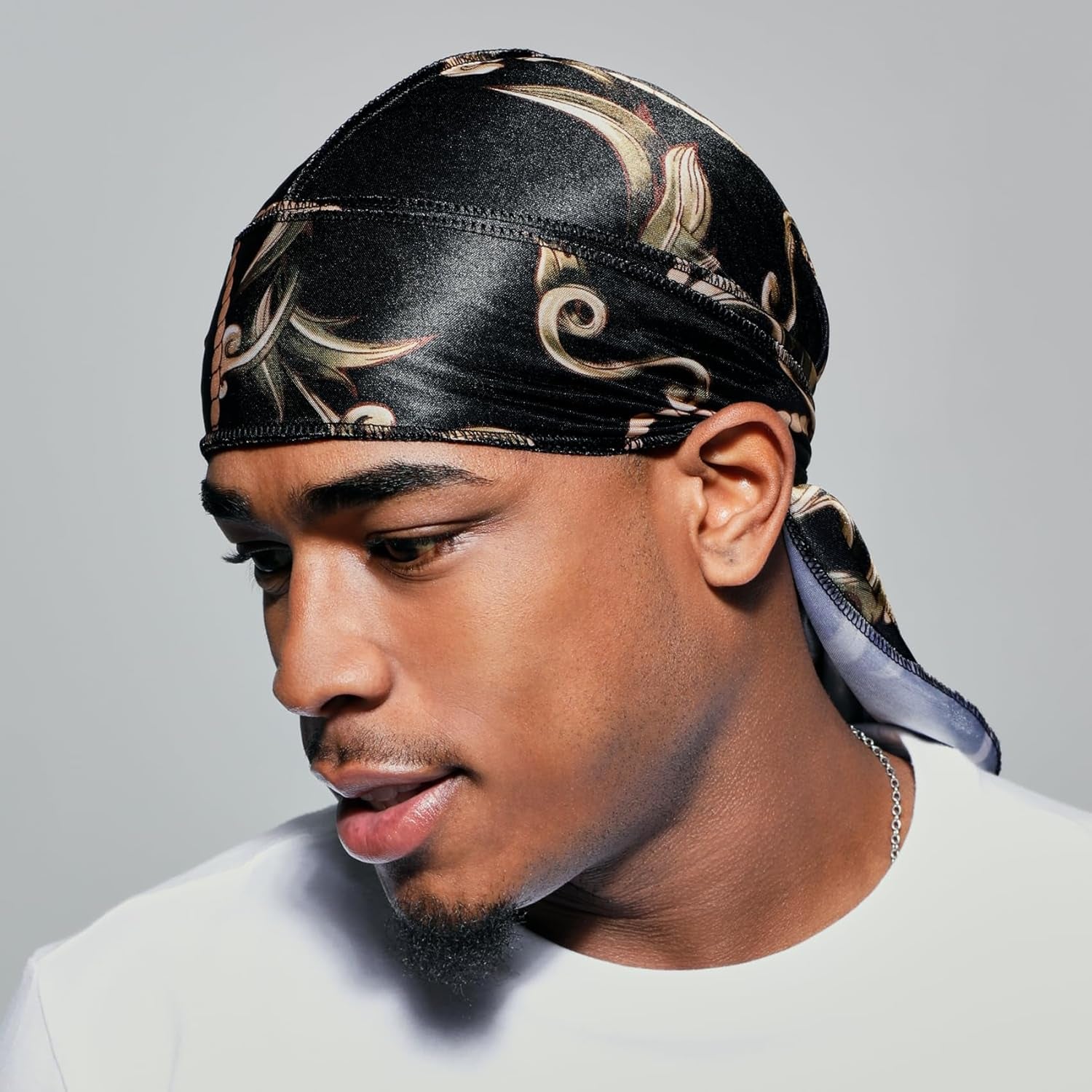 Luxe Power Wave Silky Satin Durag, Premium Quality, Black and Gold, 40" X 3", Long and Wide Tails, Ultimate Compression, One Size, One Piece