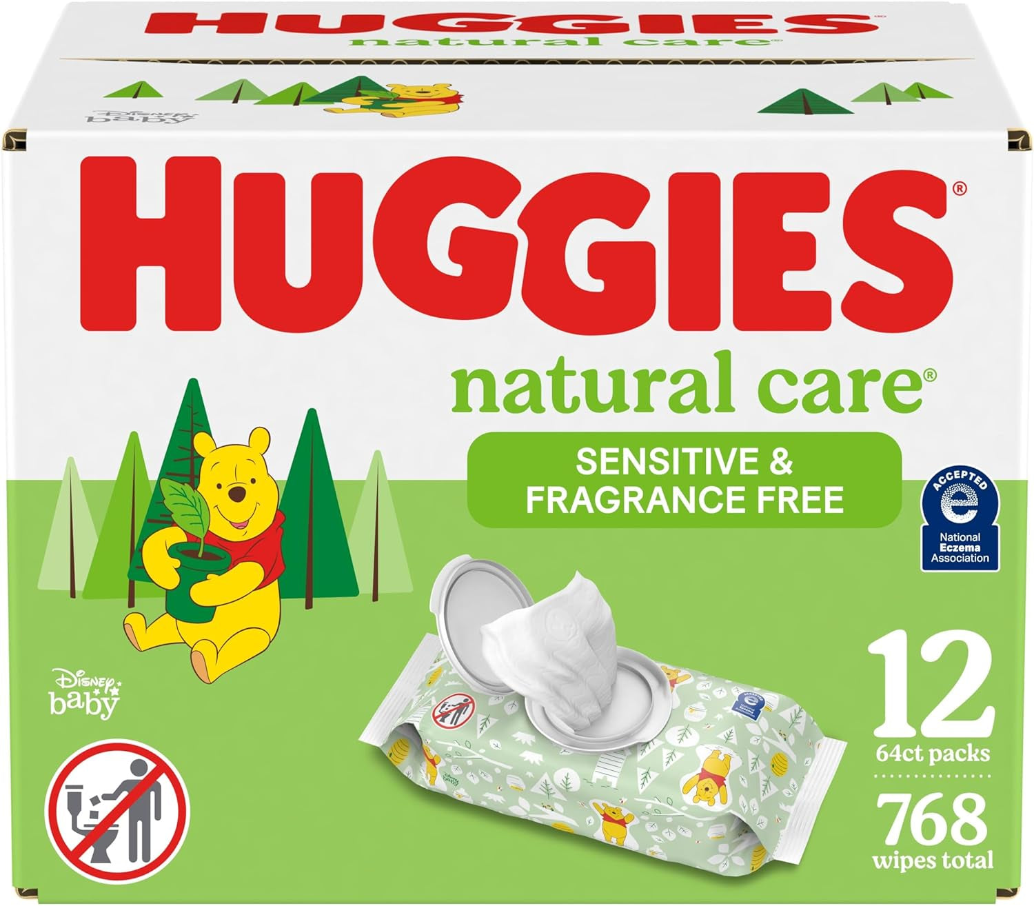 Natural Care Sensitive Baby Wipes, Unscented, Hypoallergenic, 99% Purified Water, 12 Flip-Top Packs (768 Wipes Total), Packaging May Vary