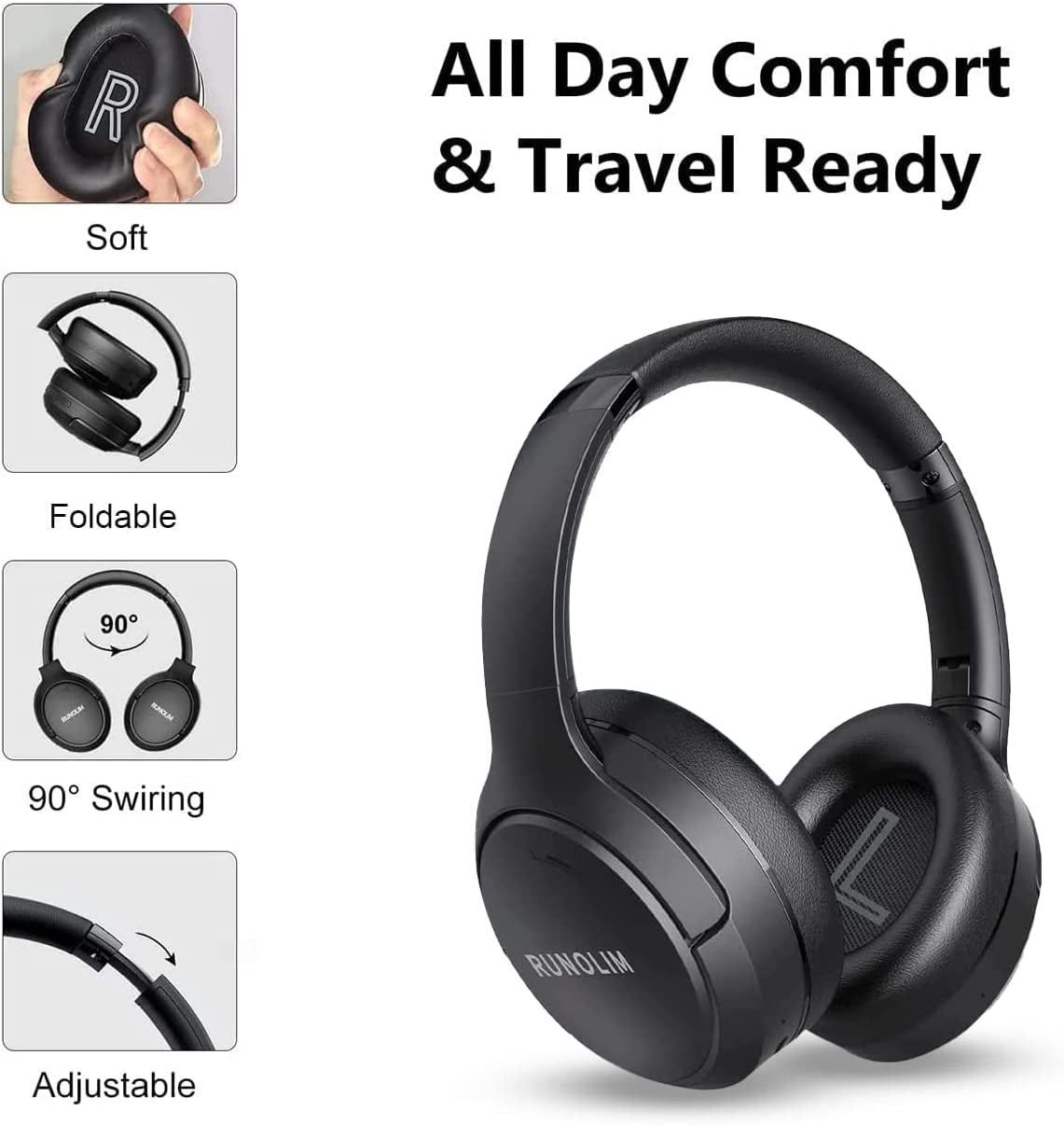 Hybrid Active Noise Cancelling Headphones, Wireless over Ear Bluetooth Headphones with Microphone, 70H Playtime, Foldable Headphones with Hifi Audio, Deep Bass for Home Travel Office