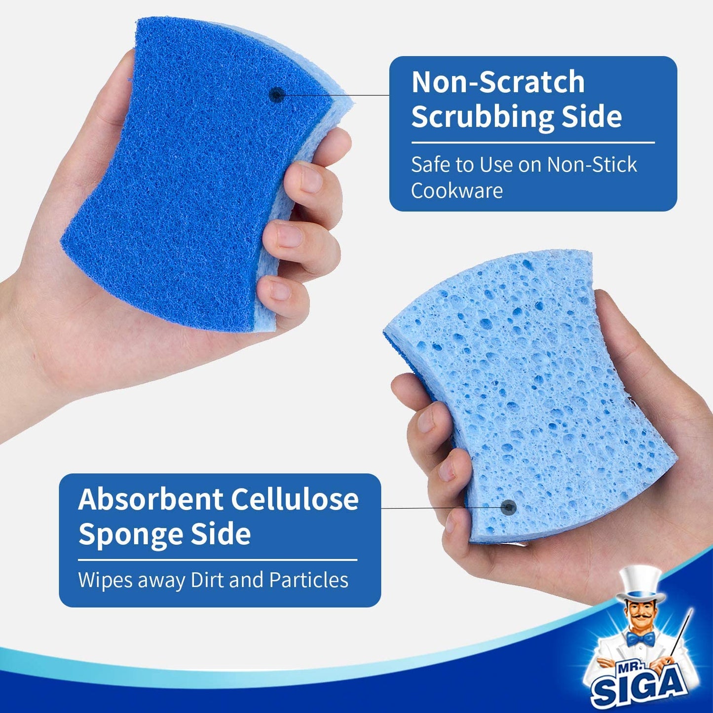 Non-Scratch Cellulose Scrub Sponge, Dual-Sided Dishwashing Sponge for Kitchen, 12 Pack