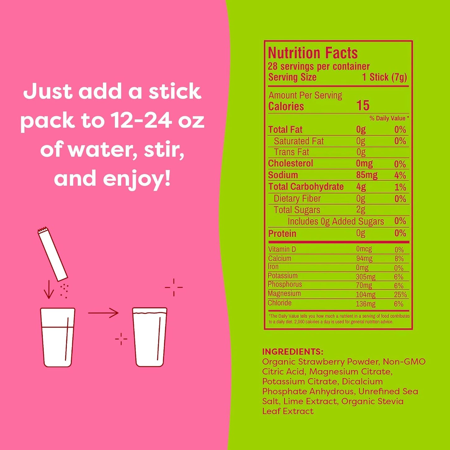 Strawberry Limeade Electrolytes Drink Mix, 28 On-The-Go Stick Packs - Healthy Electrolytes Powder Packets Made with Real Fruit - Keto Powdered Drink with No Added Sugar, Gluten-Free