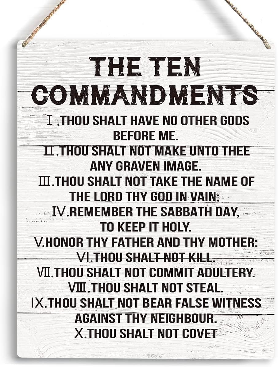 Inspirational Ten Commandments Wall Art - Rustic Wooden Decor with Christian Bible Verses for Living Spaces (10x8 inches)