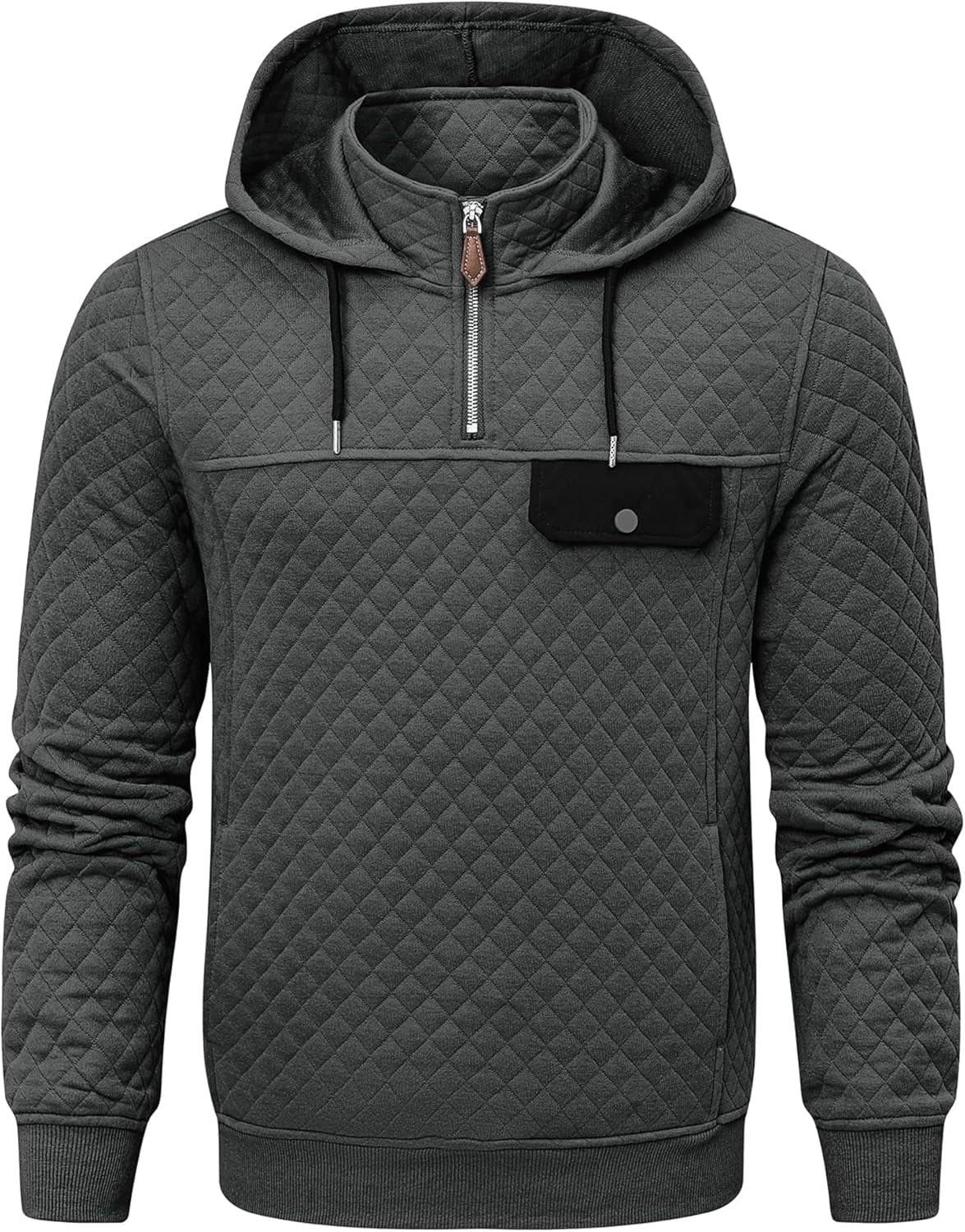 Men'S Quilted Hoodies Casual Long Sleeve Quarter-Zip Pullover Sweatshirt with Pockets