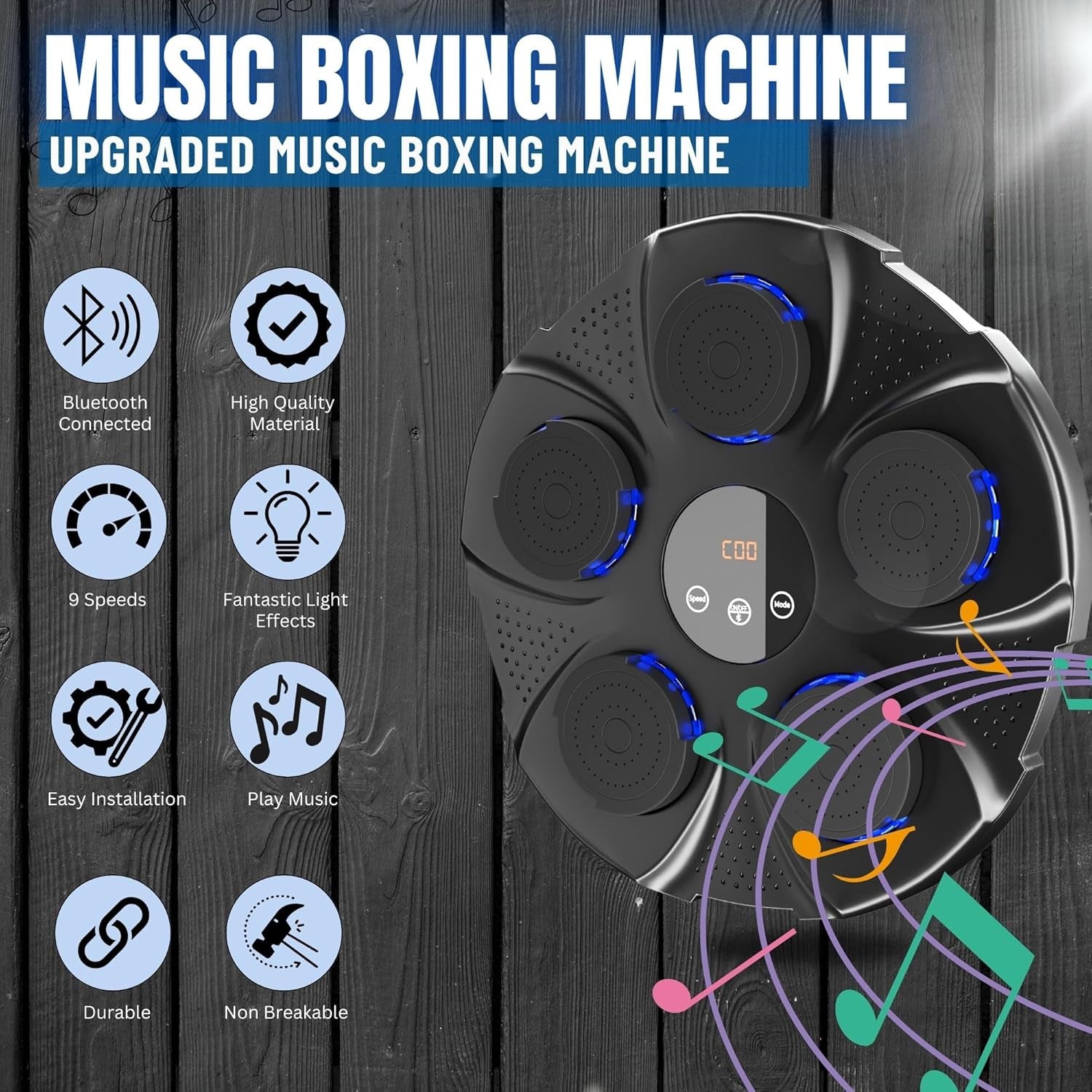 Music Boxing Machine with Boxing Gloves and Exercise Towel, Upgraded 2.0 Smart Blue-Tooth Music Boxing Parent-Child Games Wall-Mounted Exercise Equipment for Home, Music Machine for Adults