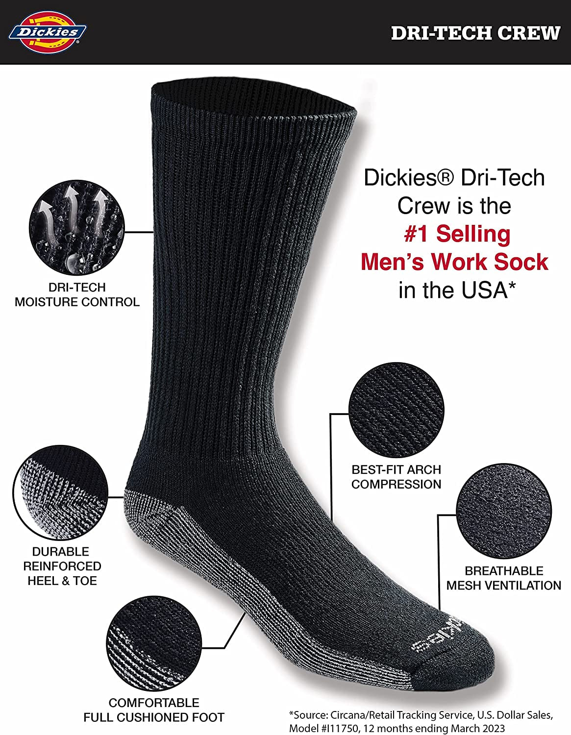 Men'S Dri-Tech Moisture Control Crew Socks Multipack, Available in M-XXL