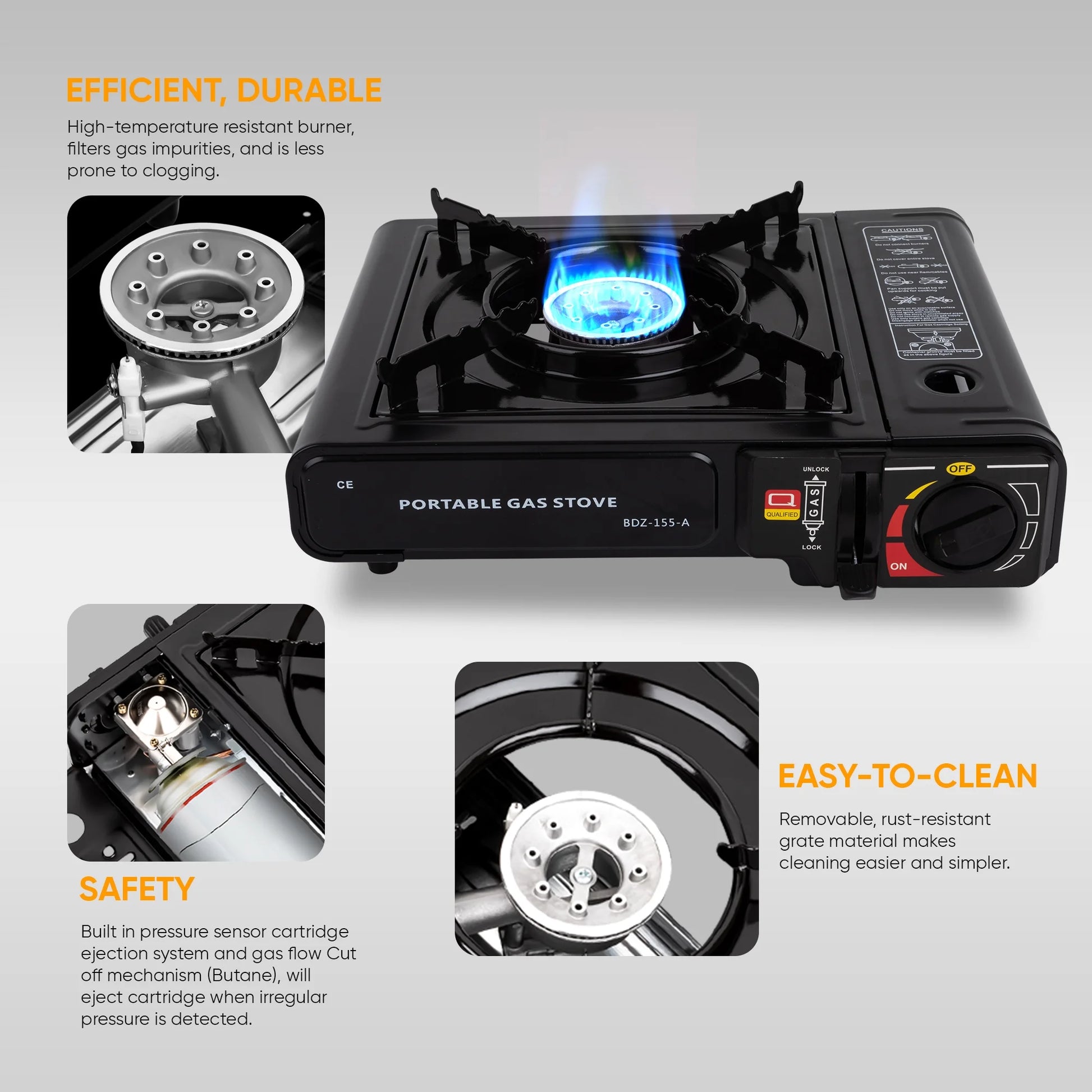 Camping Gas Stove, Butane, Portable Stove for Outdoor Cooking, 9,800 BTU, 3KW Power