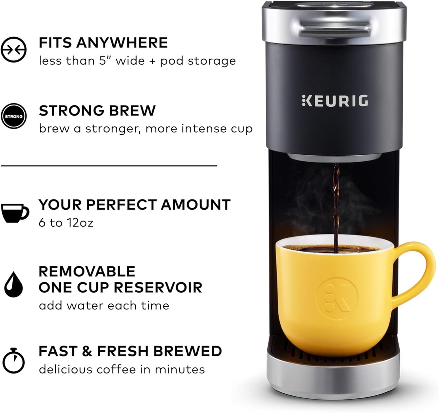 K-Mini plus Single Serve K-Cup Pod Coffee Maker, with 6 to 12Oz Brew Size, Stores up to 9 K-Cup Pods, Travel Mug Friendly, Matte Black