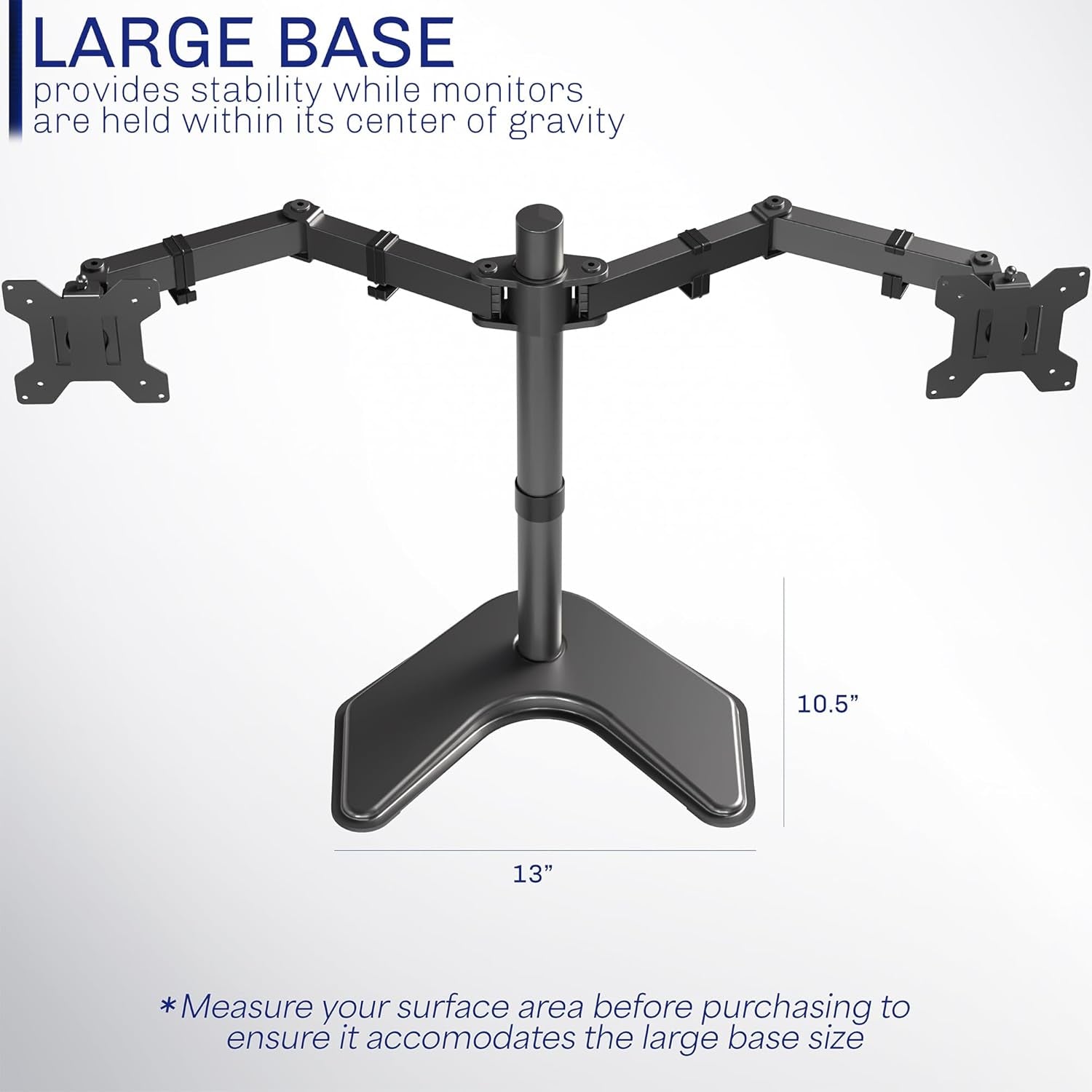 STAND-V002F Dual LED LCD Monitor Free-Standing Desk Stand for 2 Screens up to 27 Inch Heavy-Duty Fully Adjustable Arms with Max VESA 100X100Mm