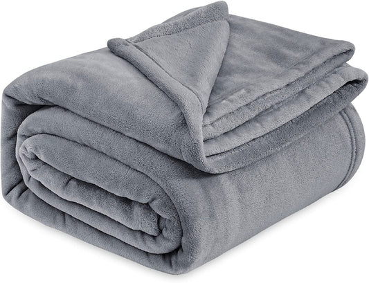 Fleece Bed Blankets Queen Size Grey - Soft Lightweight Plush Fuzzy Cozy Luxury Blanket Microfiber, 90X90 Inches