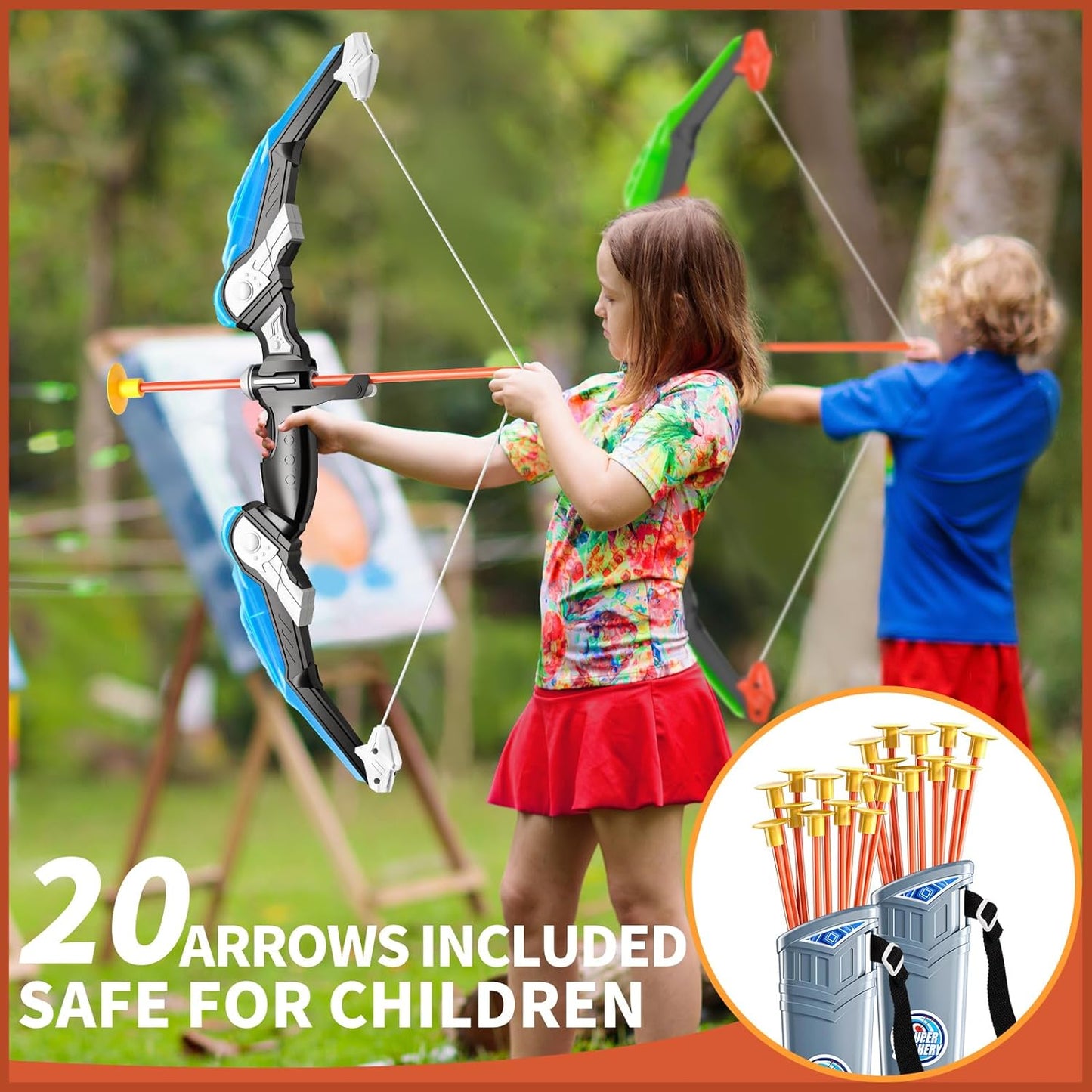 2 Pack Set Bow and Arrow Archery Toy for Kids, LED Light up with 20 Suction Cup Arrows Target & Quiver, Outdoor Toys Kids Boys Girls Ages 3-12 Years Old