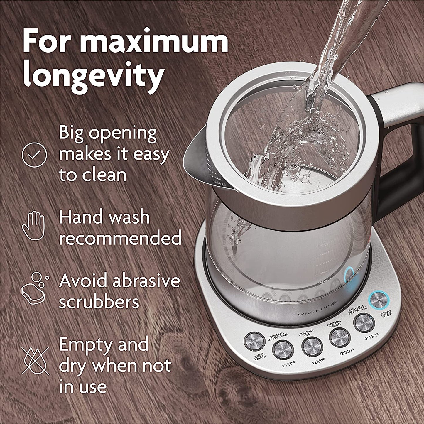 Electric Kettle with Tea Infuser for Loose Leaf Tea. Hot Tea Maker with Temperature Control and Automatic Shut Off. Tea Kettle with Brewing Programs. 1.5 Liters Capacity