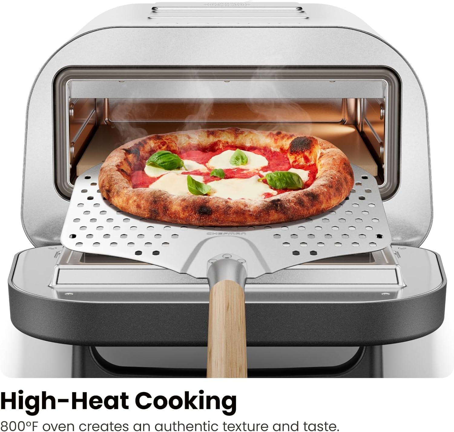 Indoor Pizza Oven - Makes 12 Inch Pizzas in Minutes, Heats up to 800°F - Countertop Electric Pizza Maker with 5 Touchscreen Presets, Pizza Stone and Peel Included - Stainless Steel